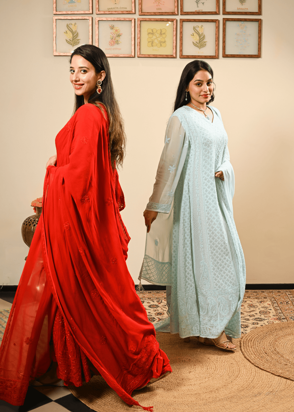 Embroidered Chikankari Anarkali Set with Dupatta | Lucknowi Chikankari