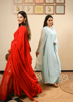 Embroidered Chikankari Anarkali Set with Dupatta | Lucknowi Chikankari