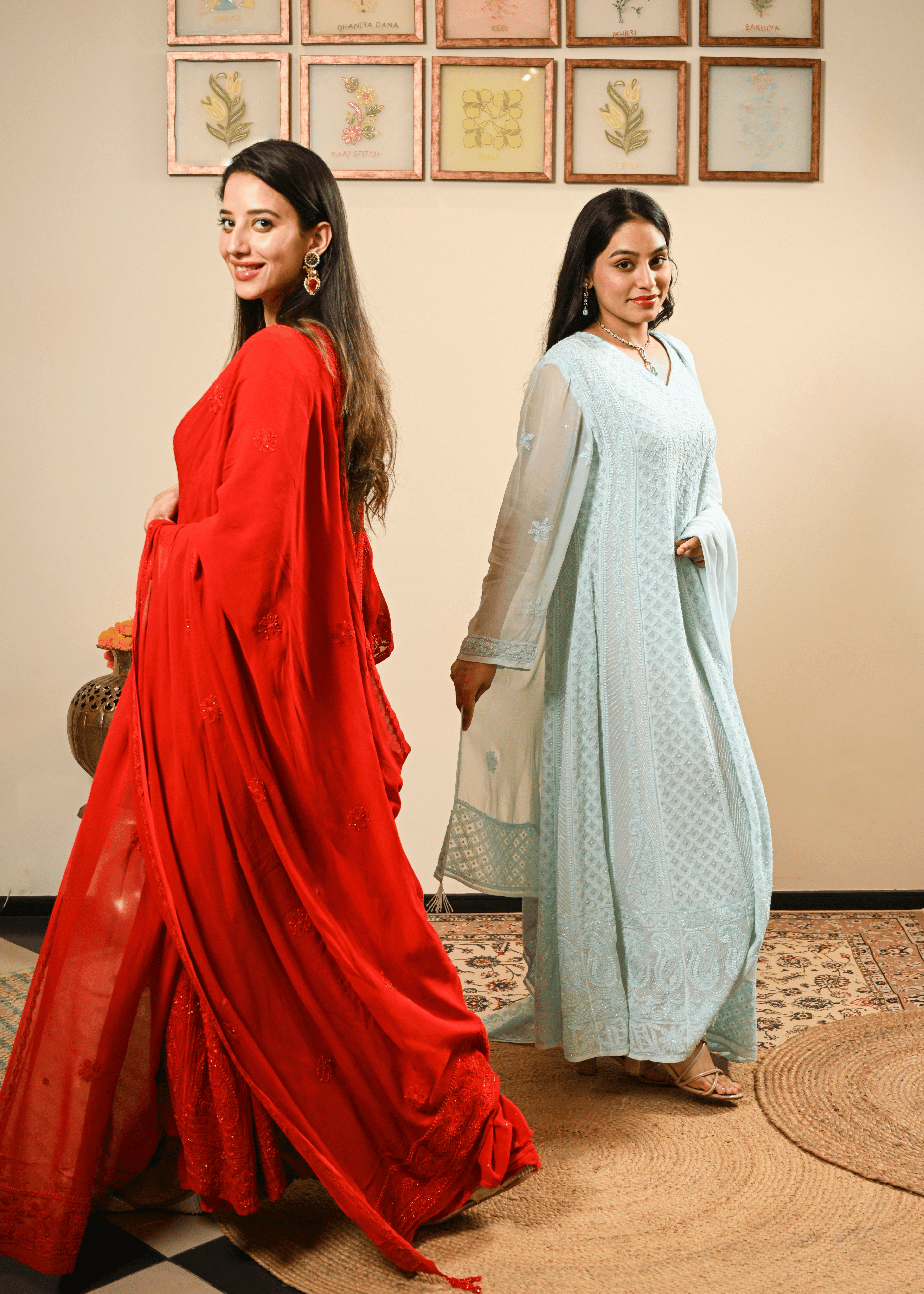 Embroidered Chikankari Anarkali Set with Dupatta | Lucknowi Chikankari