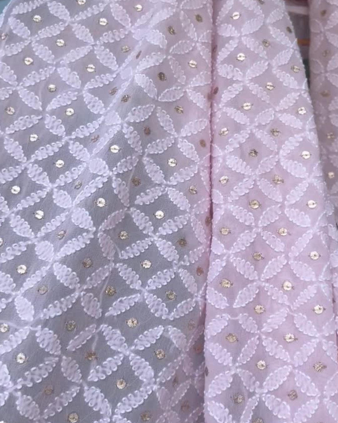 Pink Hand Embroidered Chikankari Dupatta