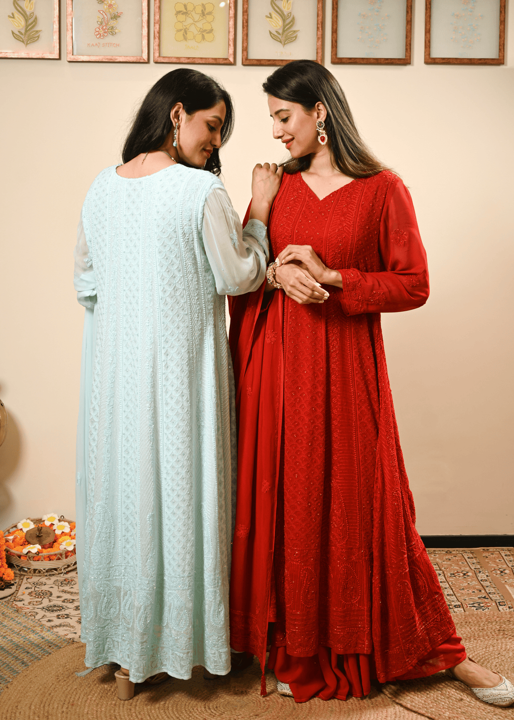 Embroidered Chikankari Anarkali Set with Dupatta | Lucknowi Chikankari