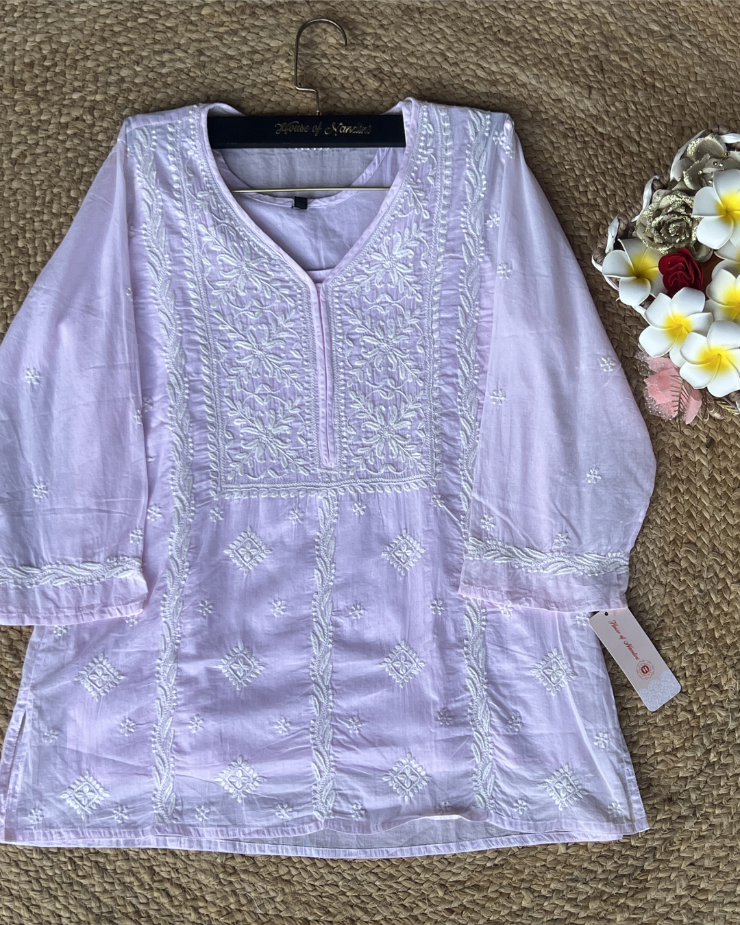 White Chikankari Straight Short Kurti (Cotton)