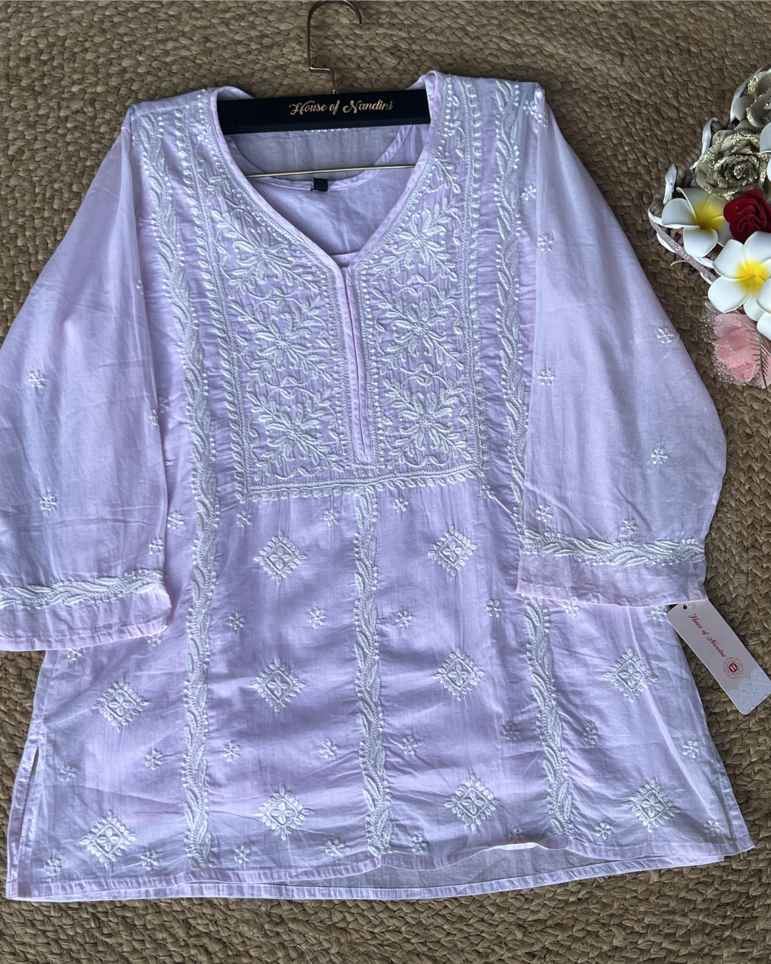 White Chikankari Straight Short Kurti (Cotton)