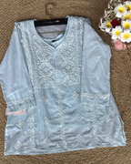 White Chikankari Straight Short Kurti (Cotton)