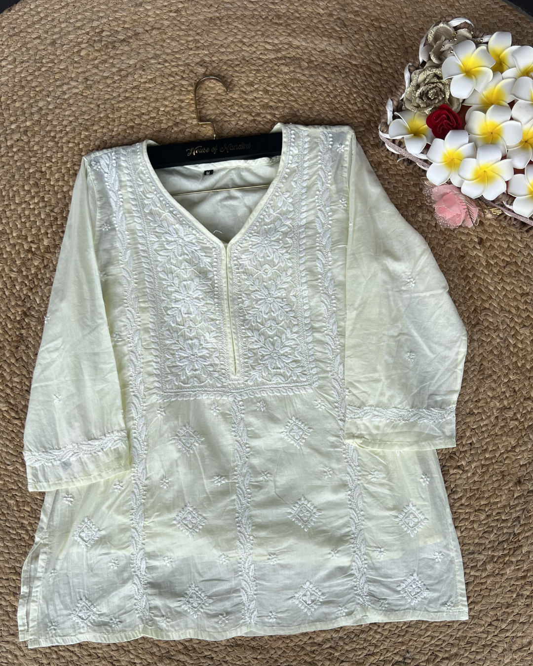 White Chikankari Straight Short Kurti (Cotton)