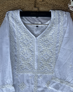 White Chikankari Straight Short Kurti (Cotton)