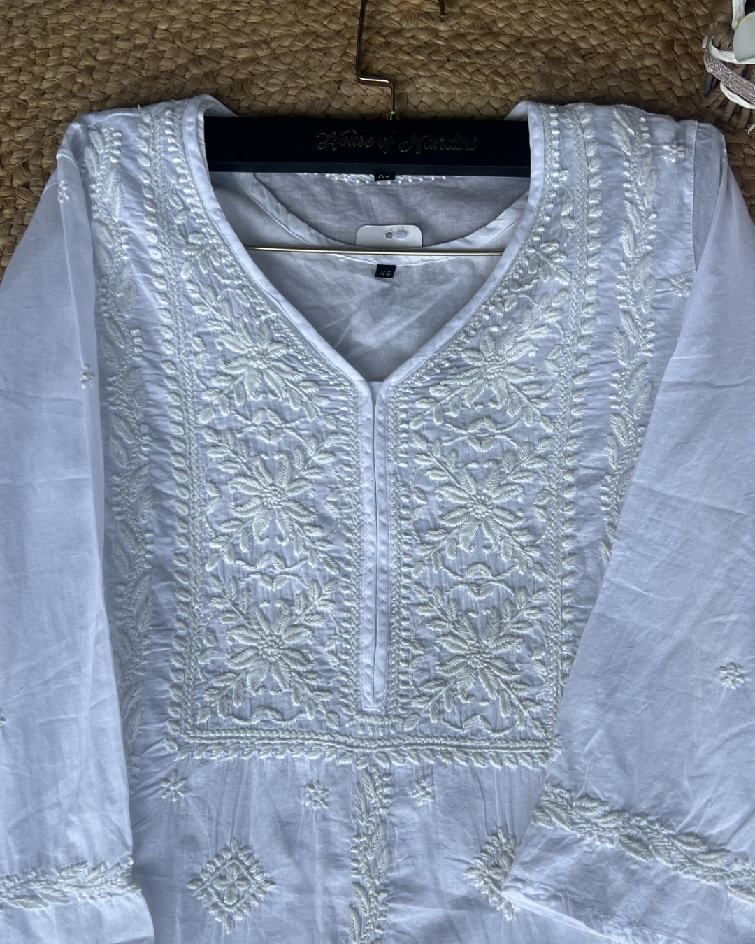White Chikankari Straight Short Kurti (Cotton)