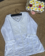 White Chikankari Straight Short Kurti (Cotton)