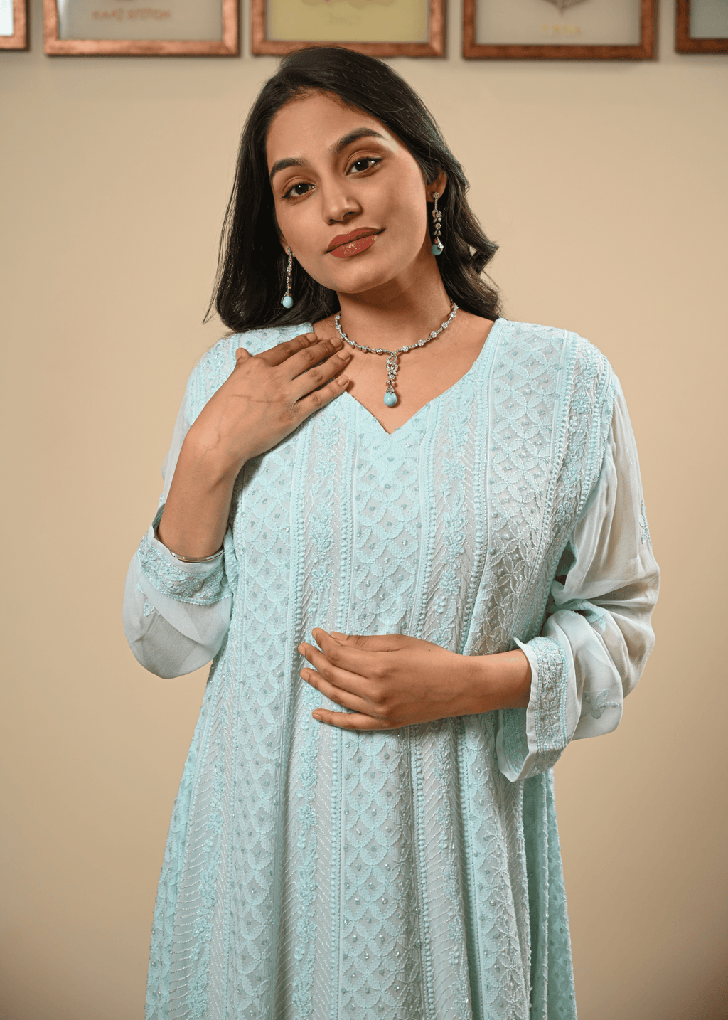 Embroidered Chikankari Anarkali Set with Dupatta | Lucknowi Chikankari