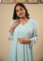Embroidered Chikankari Anarkali Set with Dupatta | Lucknowi Chikankari