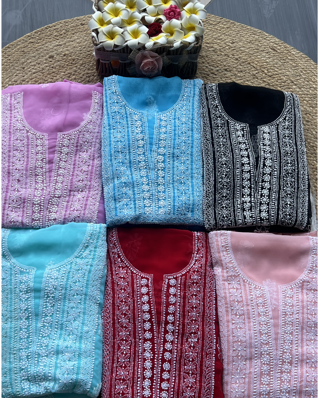 Georgette Chikankari Unstitched Suit  | Lucknow Chikankari Gurgaon