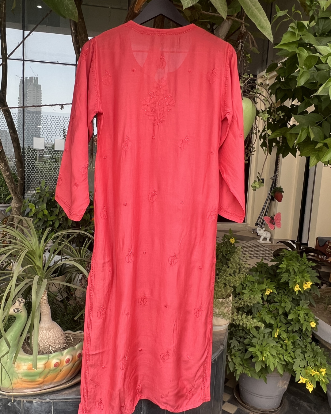 Muslin Chikankari Long Kurti  Full Sleeves | Lucknowi Elegance