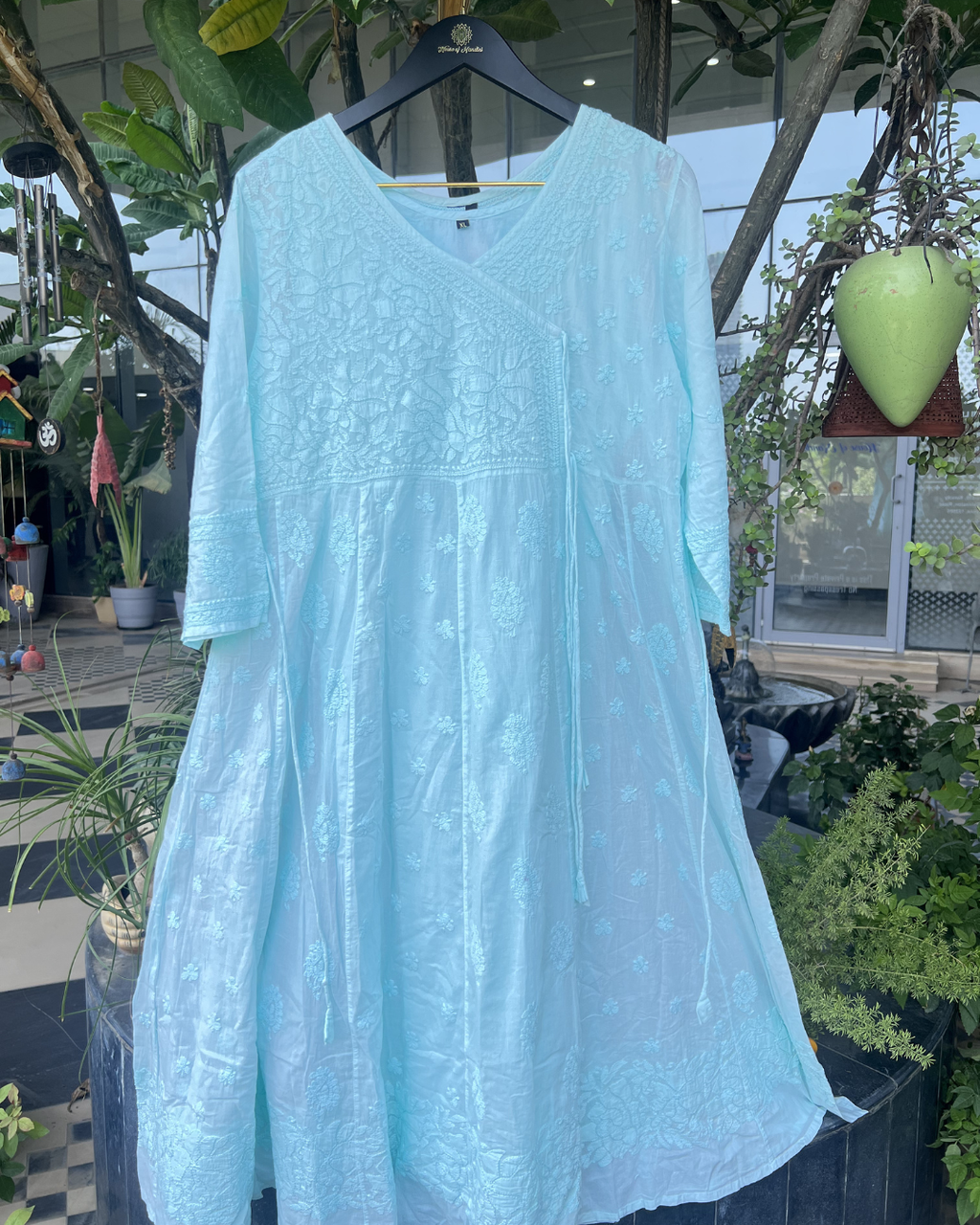 yellow Cotton Angrakha Kurti Chikankari Studio Gurgaon