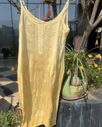Long Sleeveless Muslin Chikankari Kurti | Hand Embroidered Kurti Collection | Lucknow Chikankari Gurgaon