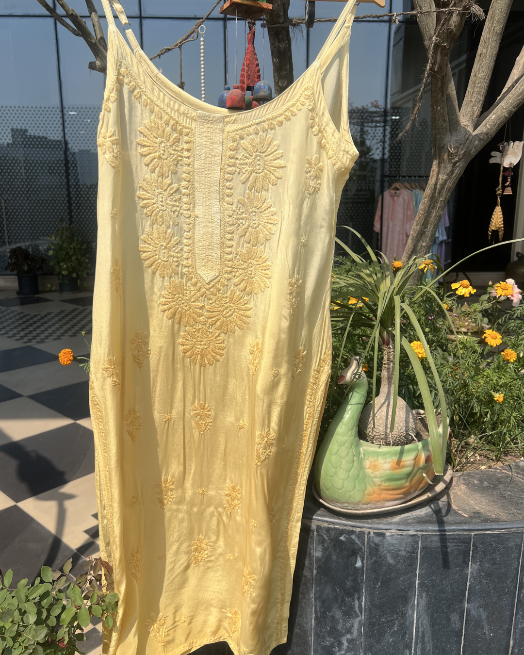 Long Sleeveless Muslin Chikankari Kurti | Hand Embroidered Kurti Collection | Lucknow Chikankari Gurgaon