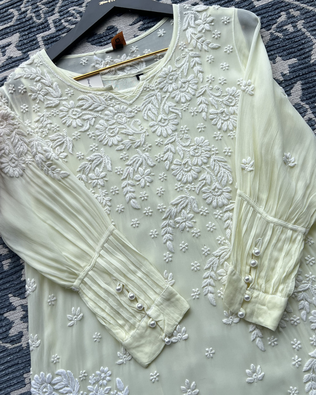 Butter Yellow Chikankari Kurti with White Floral Embroidery