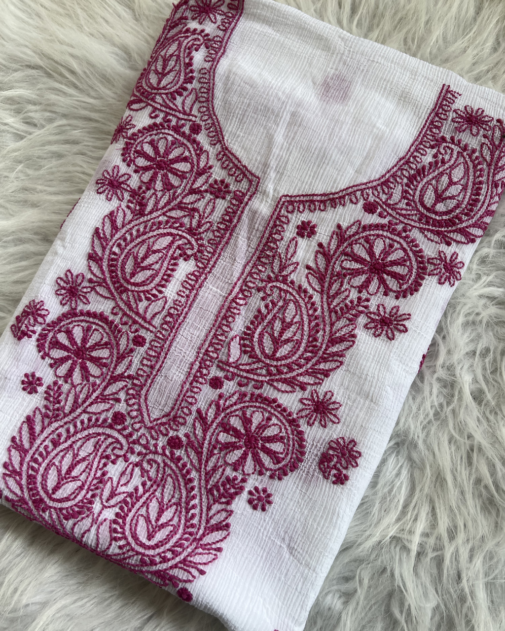 Pink & White Cotton Unstitched Suit Set | Lucknow Chikankari Gurgaon