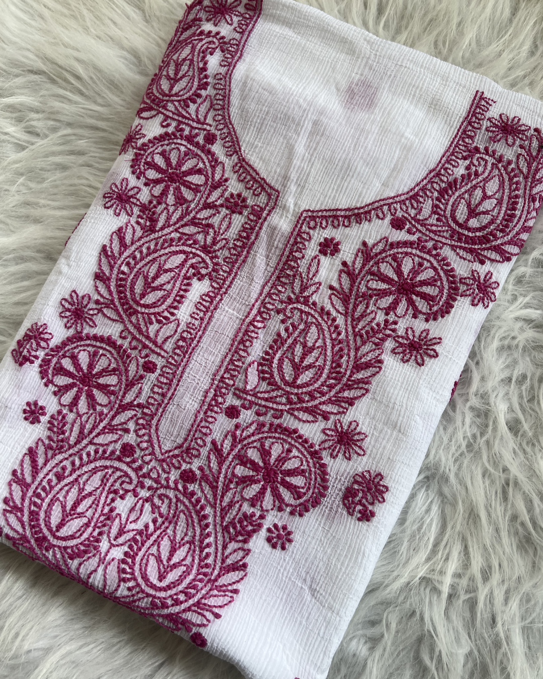 Pink & White Cotton Unstitched Suit Set | Lucknow Chikankari Gurgaon