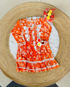 Orange Chikankari Frock for Girls (3-4 Years)