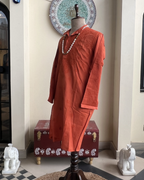 Men’s Orange Chikankari Kurta Size 40 – Tone-on-Tone Hand Embroidered Kurta | House of Nandini