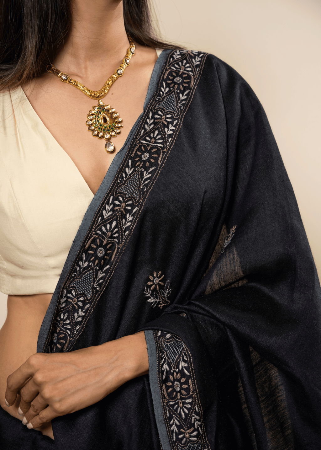 Black Embroidered Chikankari Saree  Lucknowi Chikankari Saree