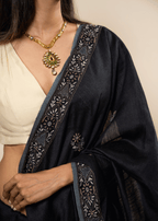 Black Embroidered Chikankari Saree  Lucknowi Chikankari Saree