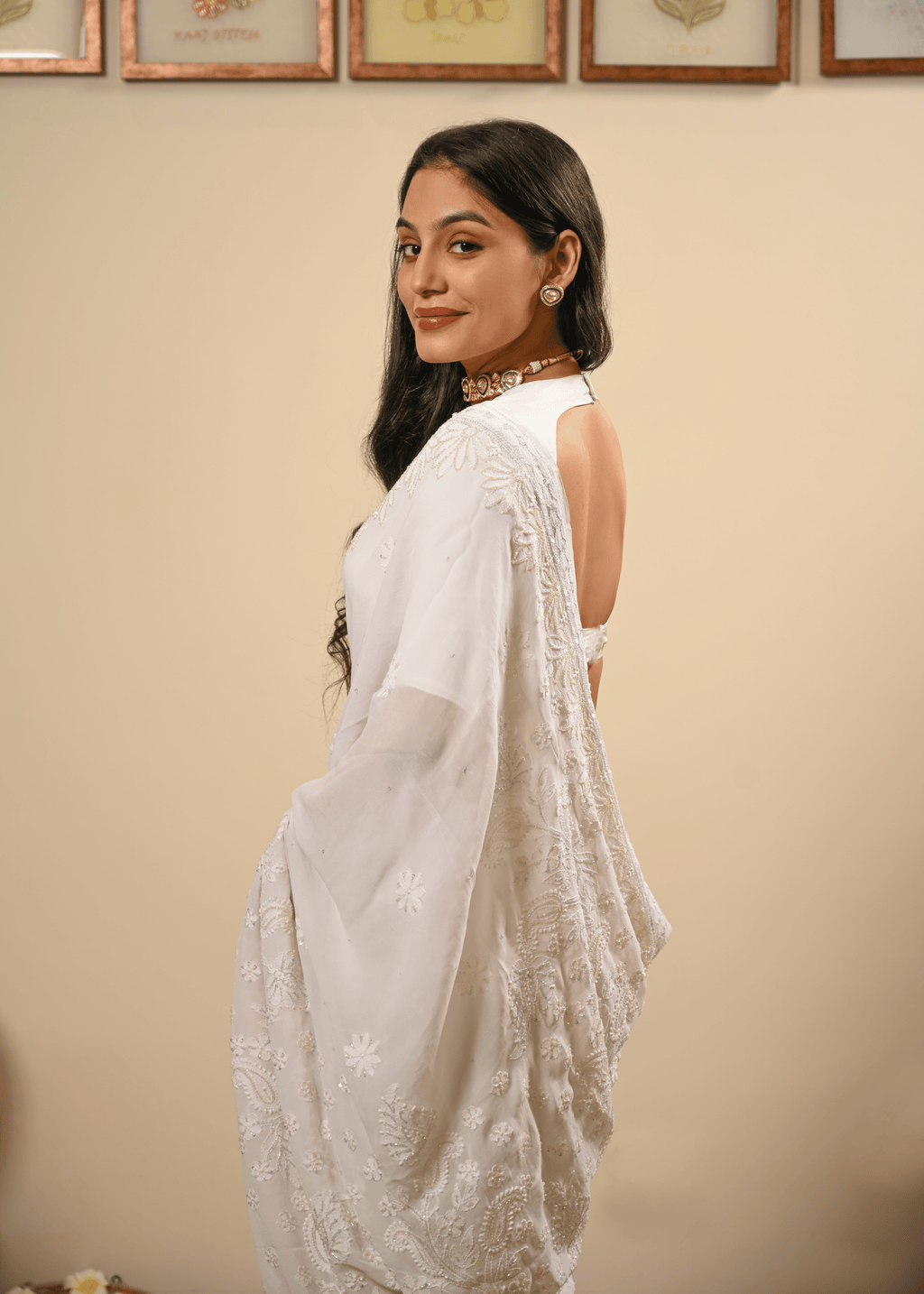 White Georgette Chikankari Saree