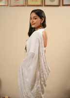 White Georgette Chikankari Saree