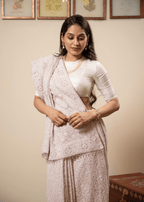 Blush Pink Hand Embroidered Chikankari Saree | Lucknowi Chikankari Saree