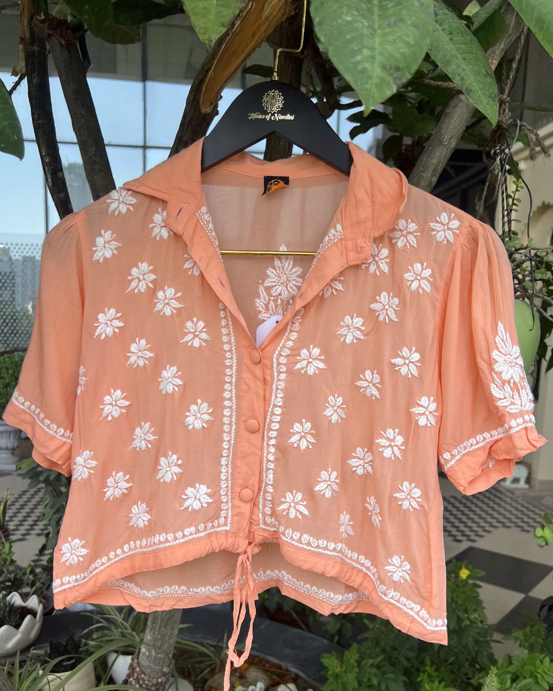 Peach Handcrafted Chikankari Top & Palazzo Set | Size 34 (10–12 Years) | Lucknow Chikankari Gurgaon