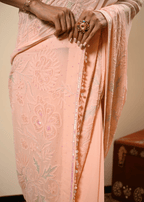 Pastel Hand Embroidered Chikankari Saree | Lucknowi Chikankari