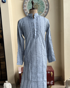 Men’s Grey Chikankari Kurta Size 42 – Hand Embroidered Kurta | House of Nandini