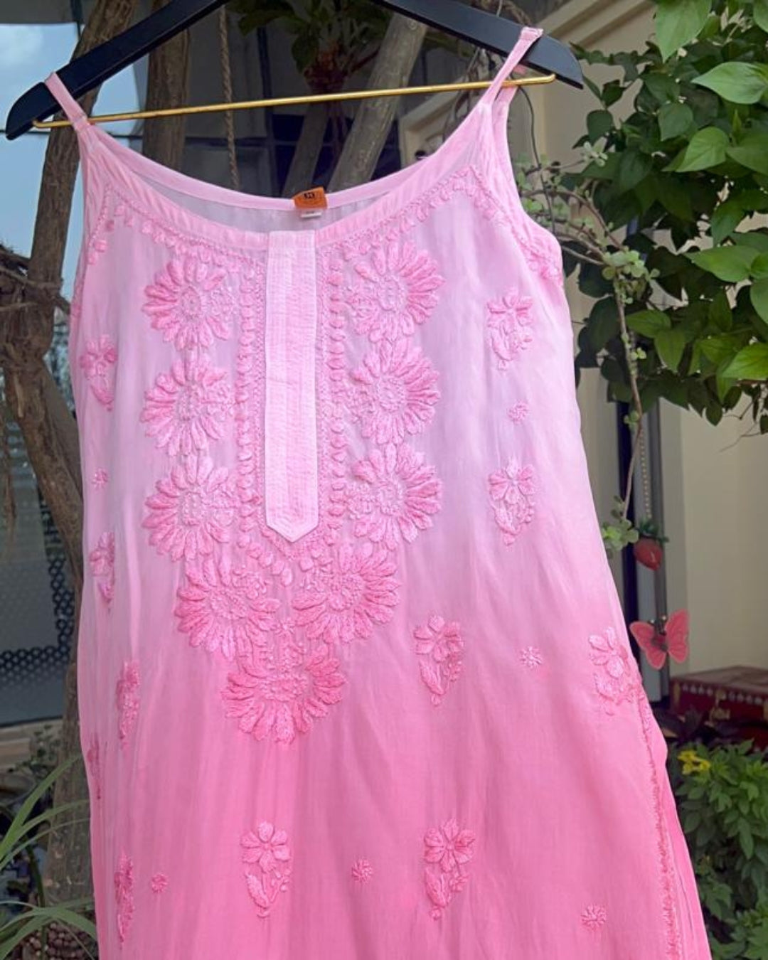 Long Sleeveless Muslin Chikankari Kurti | Hand Embroidered Kurti Collection | Lucknow Chikankari Gurgaon