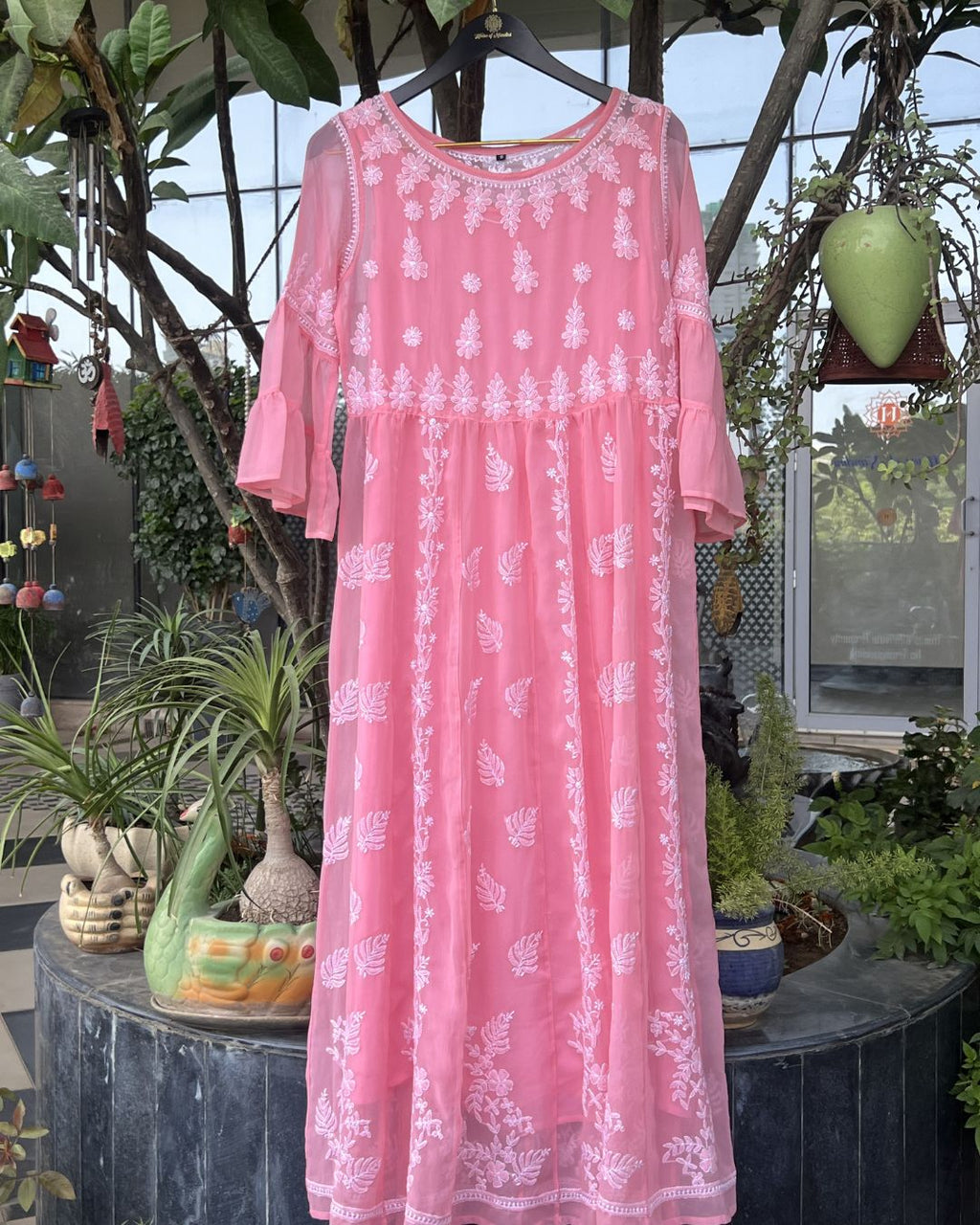 Pink Chikankari Dress | Hand Embroidered Kurta | Chikankari Studio Gurgaon