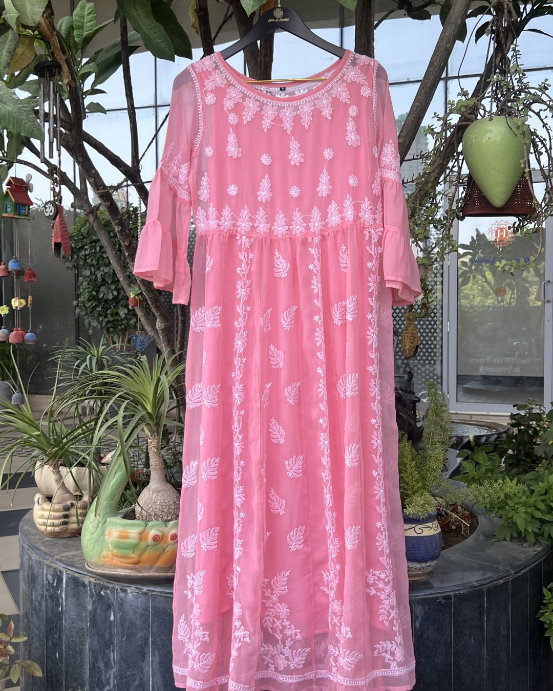 Pink Chikankari Dress | Hand Embroidered Kurta | Chikankari Studio Gurgaon