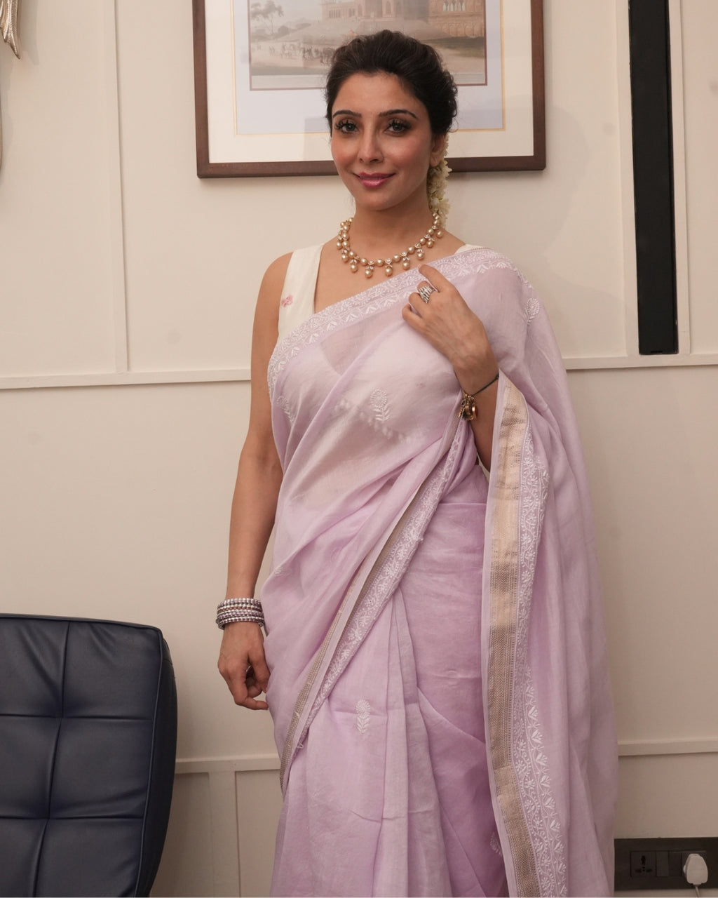 Mauve Chanderi Saree with Blouse – Elegant Handcrafted Chikankari