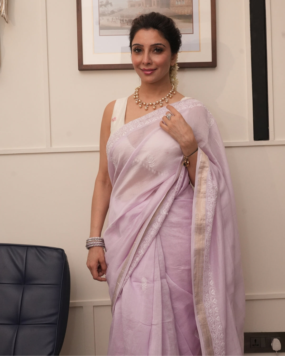 Mauve Chanderi Saree with Blouse – Elegant Handcrafted Chikankari