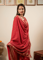Red Hand Embroidered Saree with Zari & Mukaish Work