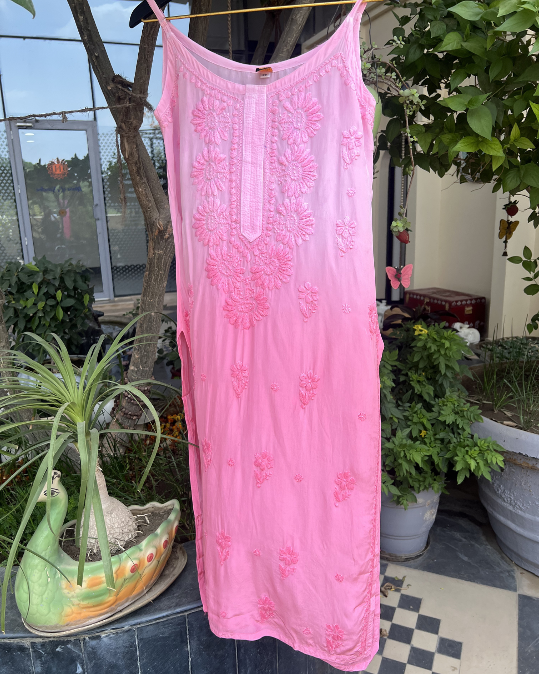 Long Muslin Chikankari Kurti | Chikankari Studio Gurgaon