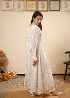 White Chikankari Georgette Anarkali Set