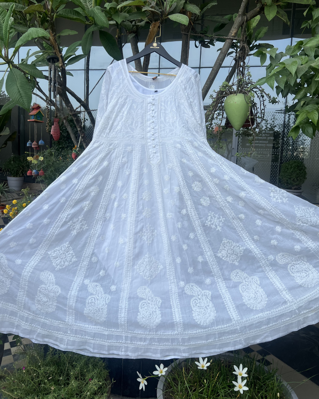 Handcrafted White Dyeable Chikankari Straight Anarkali | Lucknow Chikankari Gurgaon