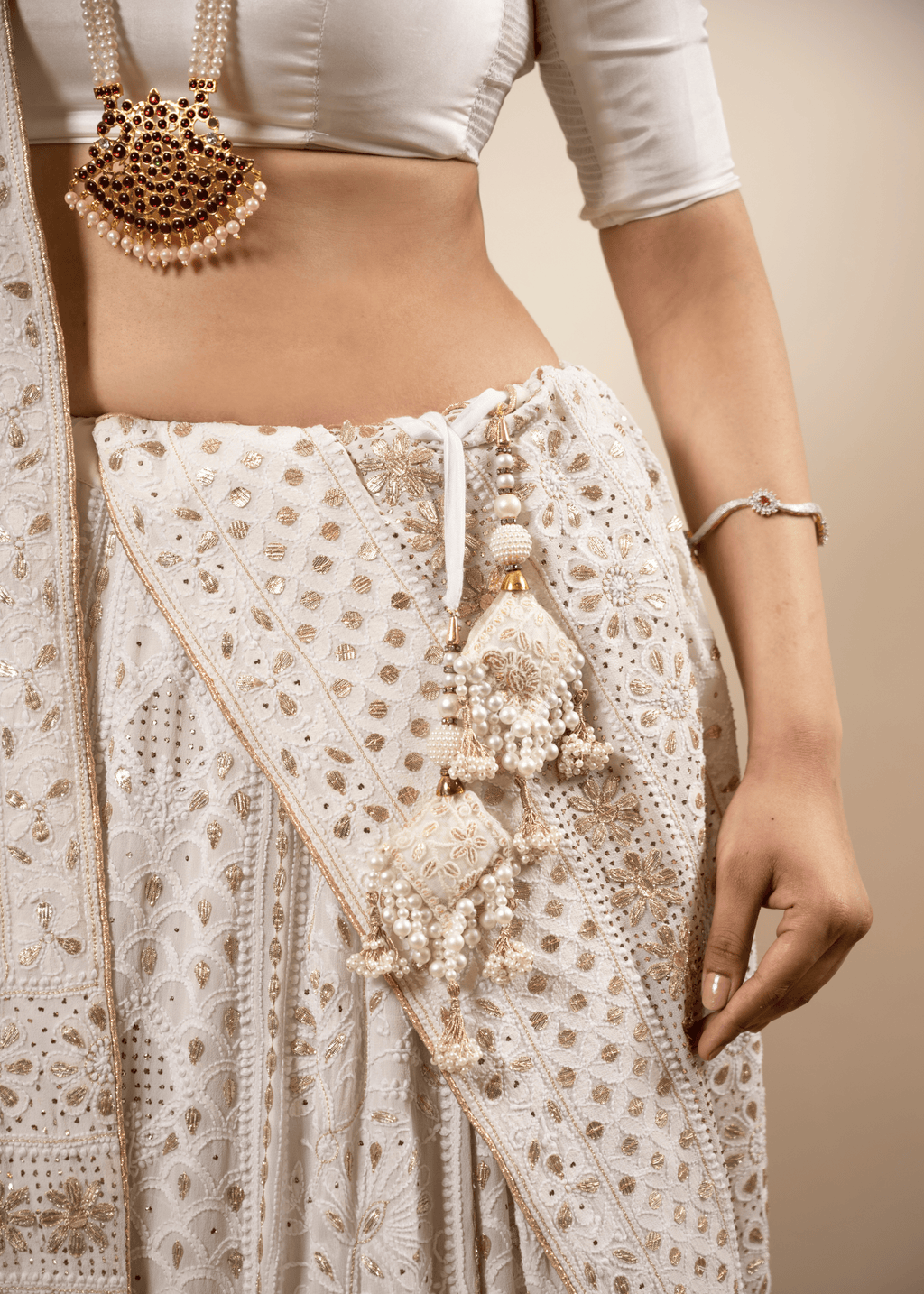 Hand Embroidered White Lehenga Lucknowi Chikankari