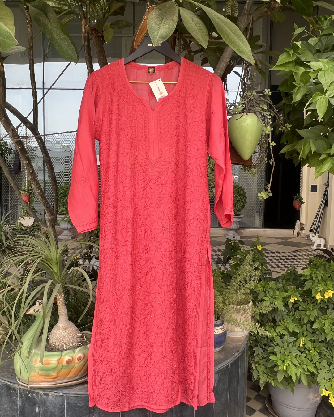 Muslin Chikankari Long Kurti  Full Sleeves | Lucknowi Elegance
