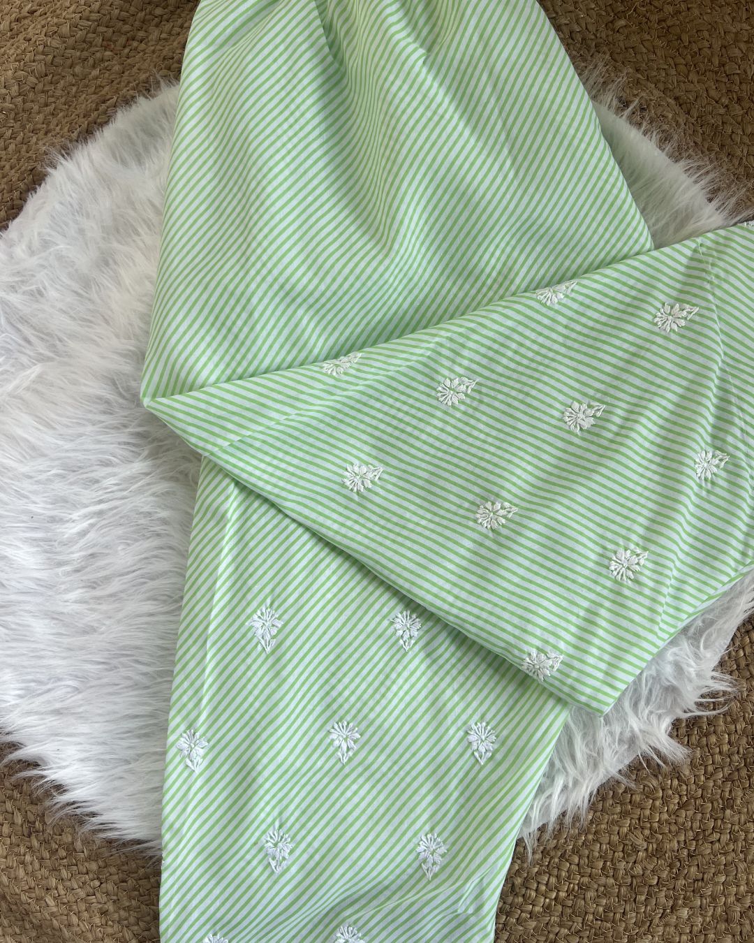Pink & Green Leheriya Dress with White Stripes | Lucknow Chikankari Gurgaon | Chikankari Studio Gurgaon