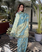 turquoise Chikankari Saree with Blouse | Lucknow Chikankari Gurgaon