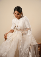 Ivory Organza Chikankari Saree
