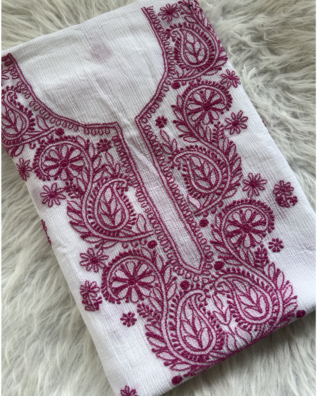 Pink & White Cotton Unstitched Suit Set | Lucknow Chikankari Gurgaon