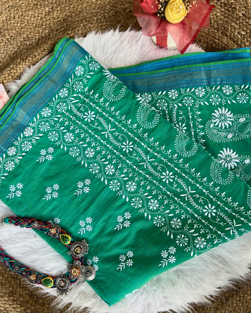 Elegant Green Cotton Saree | Lightweight Everyday Ethnic Wear
