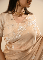 Golden Tissue Hand Embroidered Chikankari Saree