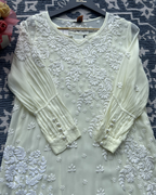 Butter Yellow Chikankari Kurti with White Floral Embroidery